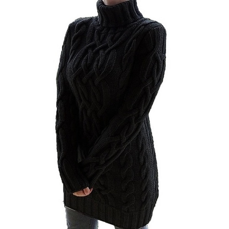 Margot cable-knit turtleneck sweater dress in black, side view