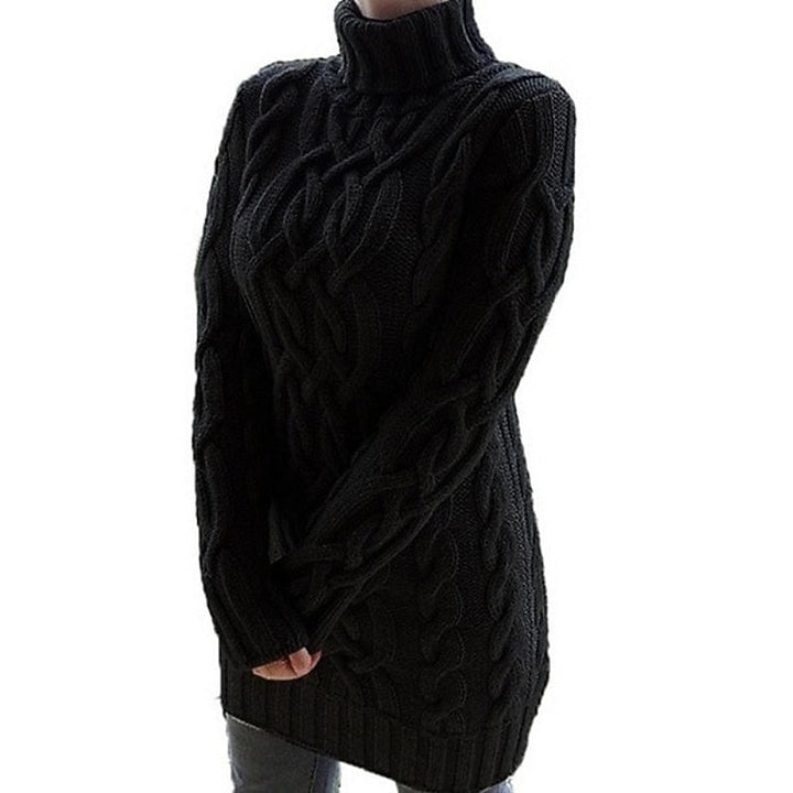 Margot cable-knit turtleneck sweater dress in black, side view