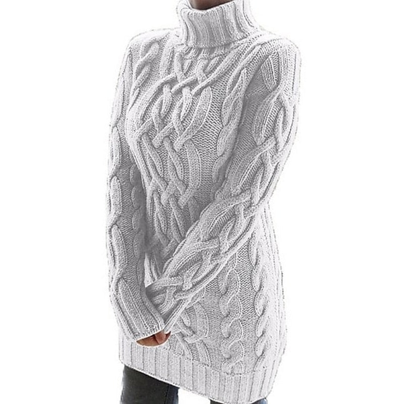 Margot cable-knit turtleneck sweater dress in white, side view