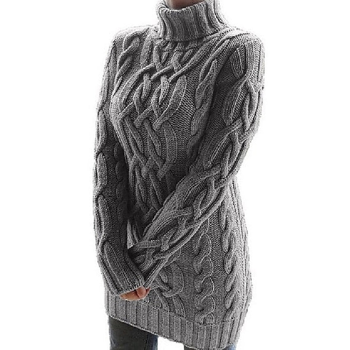 Margot cable-knit turtleneck sweater dress in gray, side view