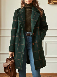 Margot | Women's Windowpane Check Lapel Collar Midi Coat