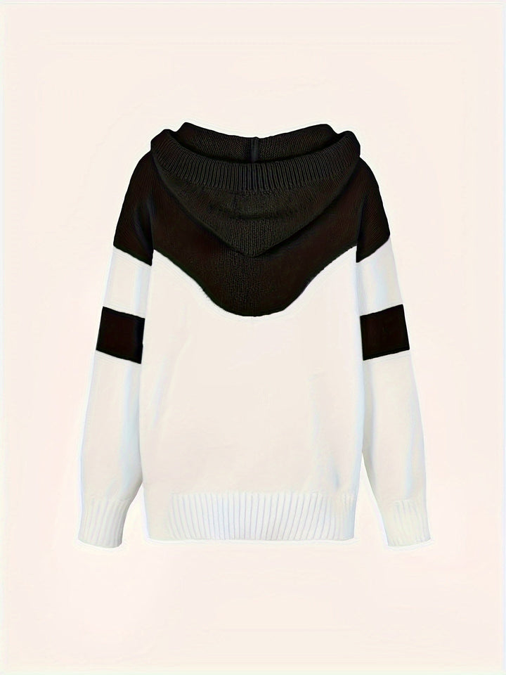Marguerite color-block hooded pullover, back view flat lay