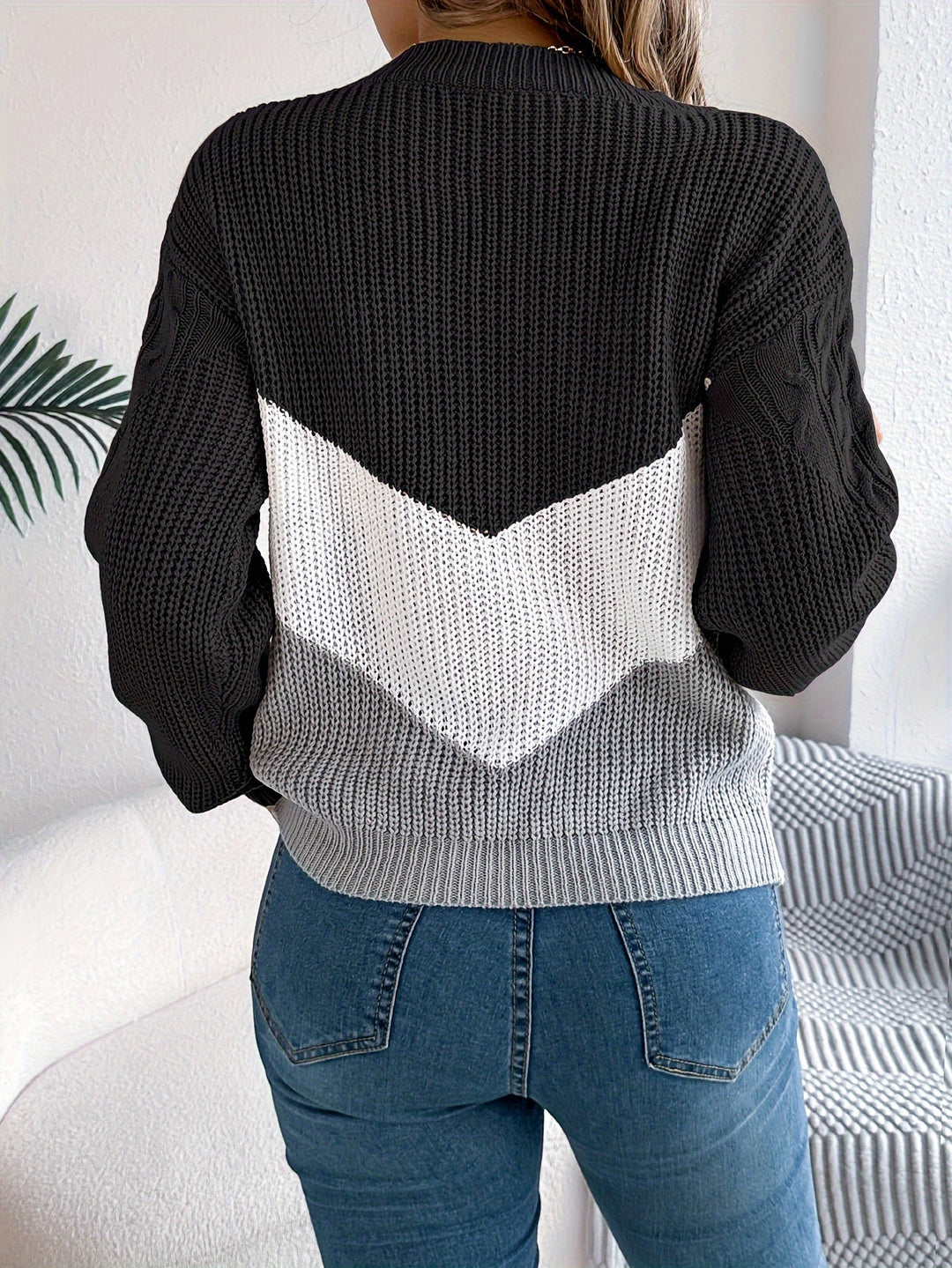 Marguerite color-block round neck sweater, back view