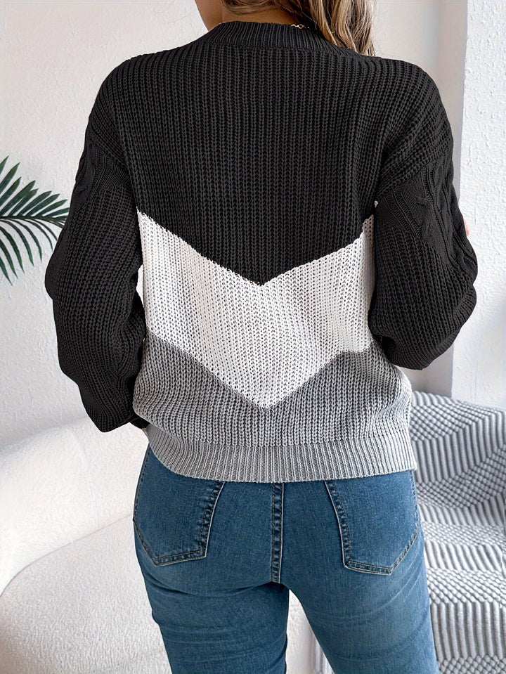 Marguerite color-block round neck sweater, back view