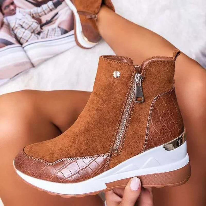 Marielle high-top platform ankle boot close-up with side zipper detail