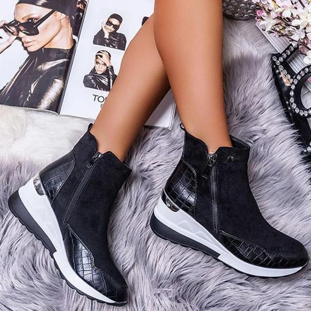Marielle platform ankle boots in beige worn on model