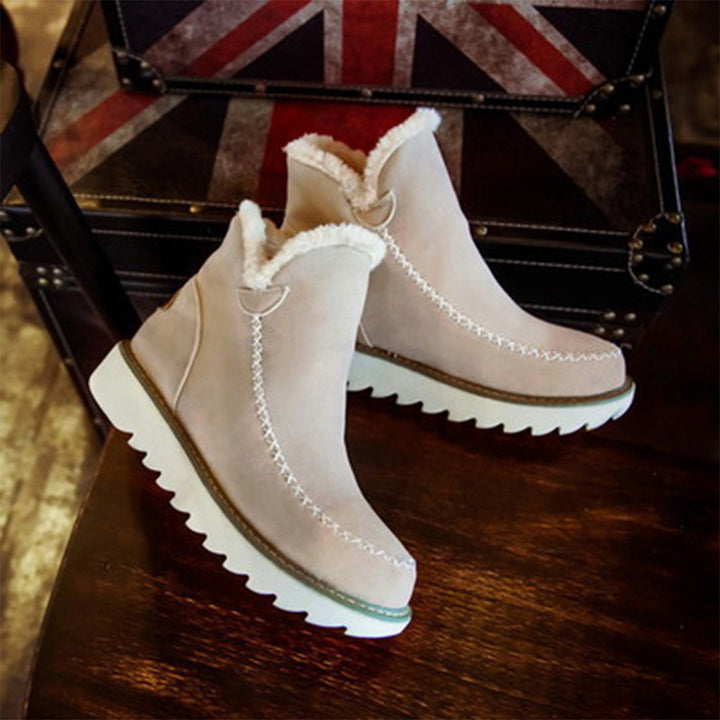Marigold platform boots, tan and beige pair together