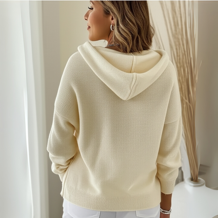 Marisol cream hooded cardigan, back view