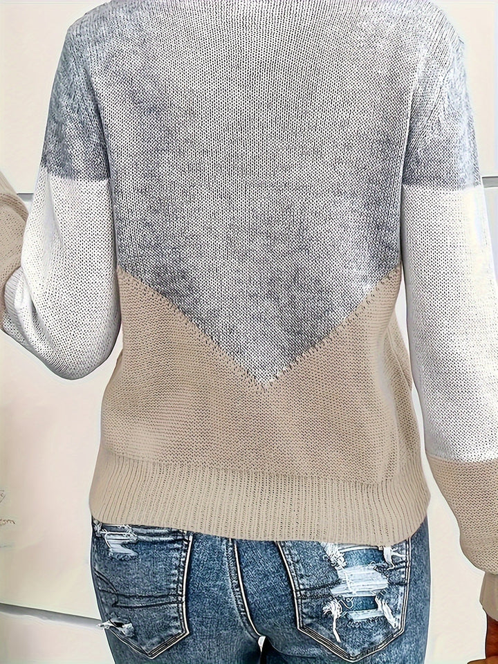Marisol colorblock sweater, back view showing knit detail