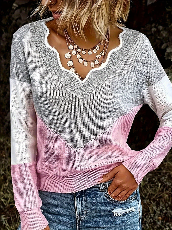 Marisol sweater scalloped V-neckline close-up texture detail