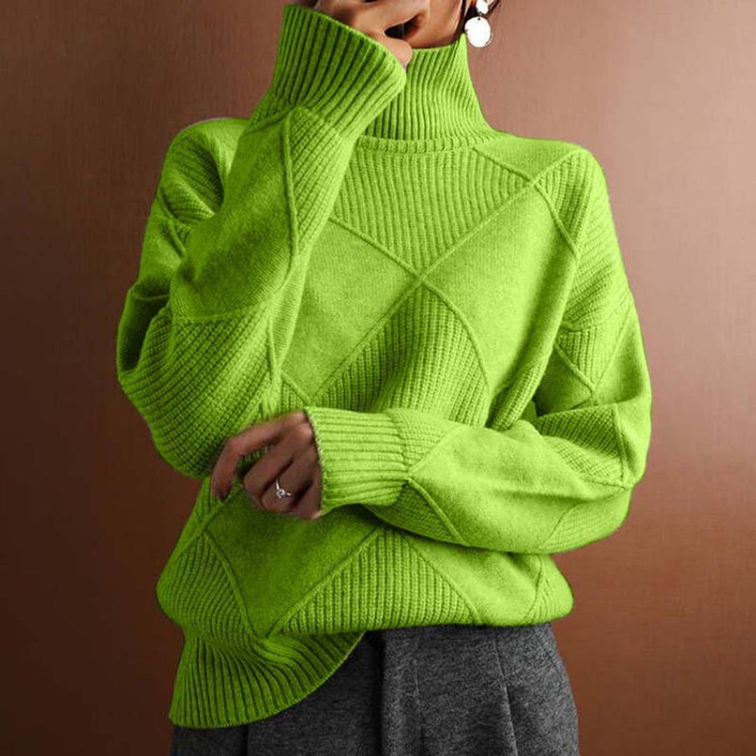 Marisol oversized turtleneck sweater with diamond pattern knit, front view