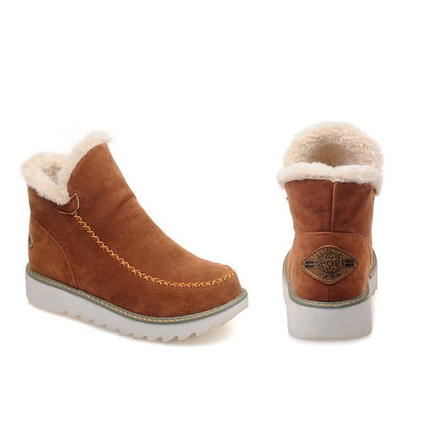 Marisol fur-trim ankle boots in brown, side and back pair view