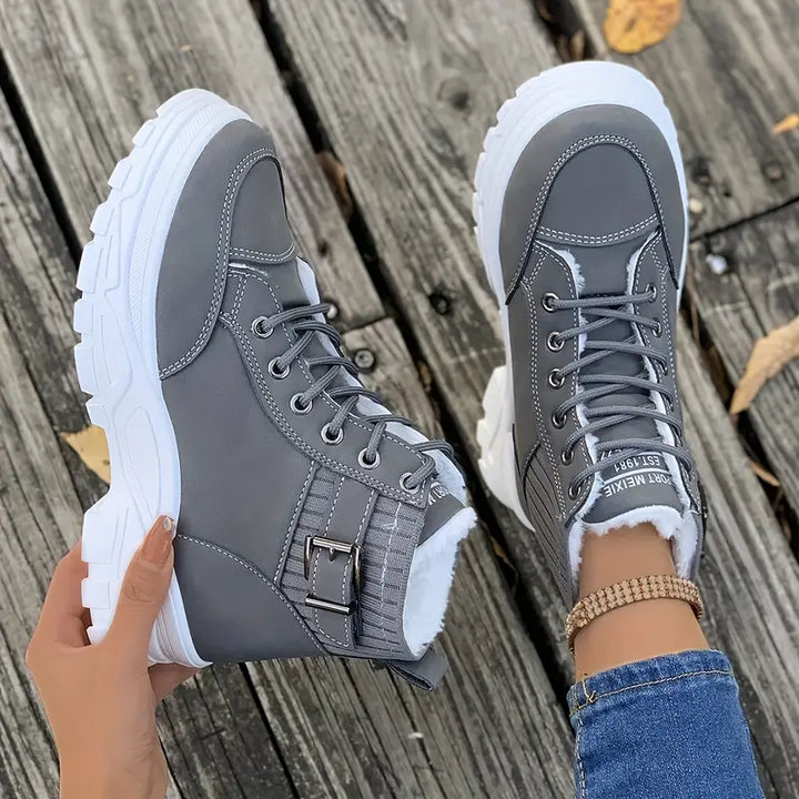 Marissa grey chunky sole high-top sneaker boots, side view