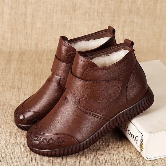Marlene faux fur lined ankle boots, angled side view showing plush lining