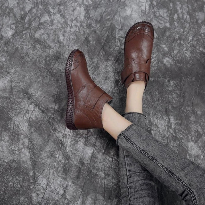 Marlene ankle boots worn on foot, close-up top-down view