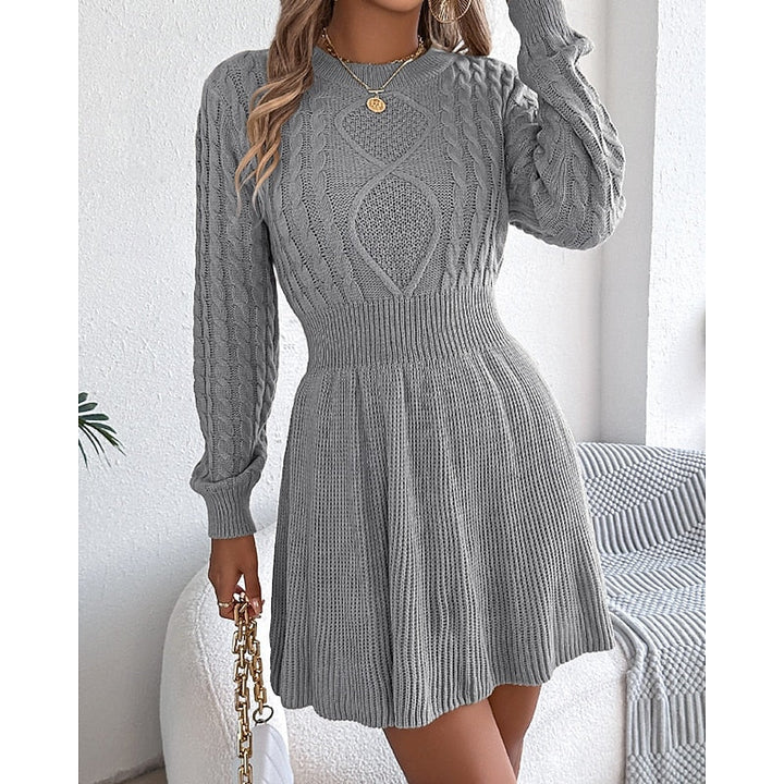 Marlowe cable-knit sweater dress with handbag accessory, grey