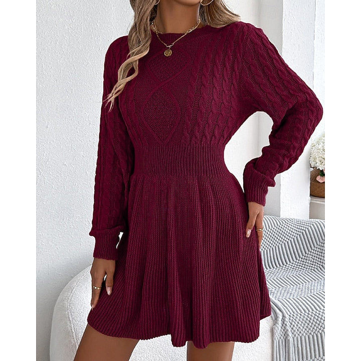 Marlowe cable-knit sweater dress, front view in wine red