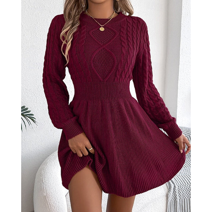 Marlowe cable-knit sweater dress with handbag accessory, wine red
