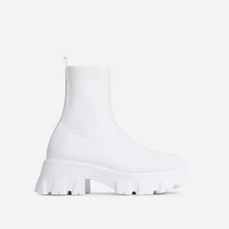 Marlowe chunky sock platform boots in black, front pair view