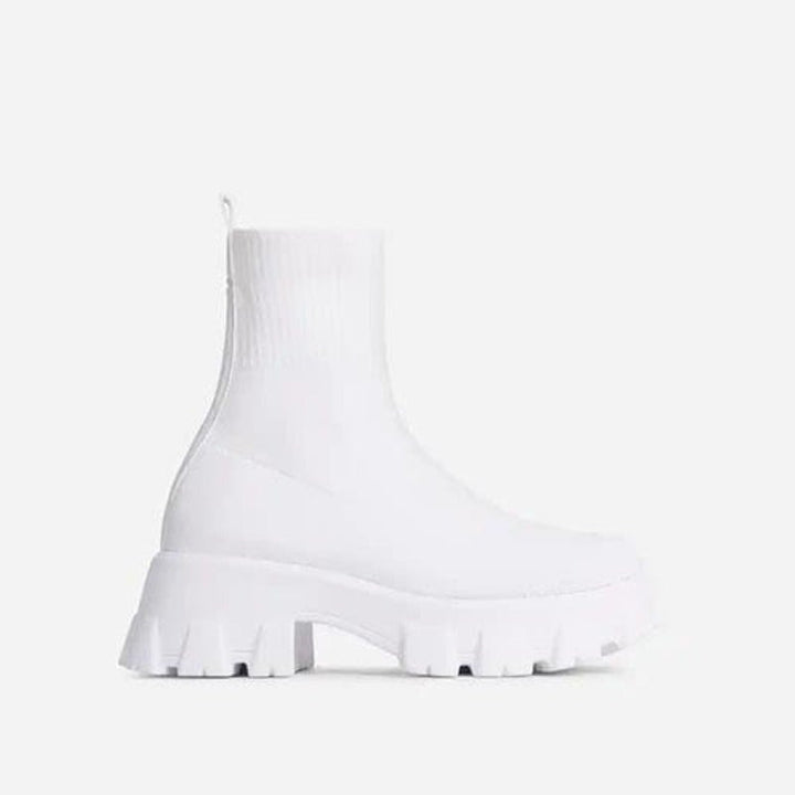 Marlowe chunky sock platform boots in black, front pair view