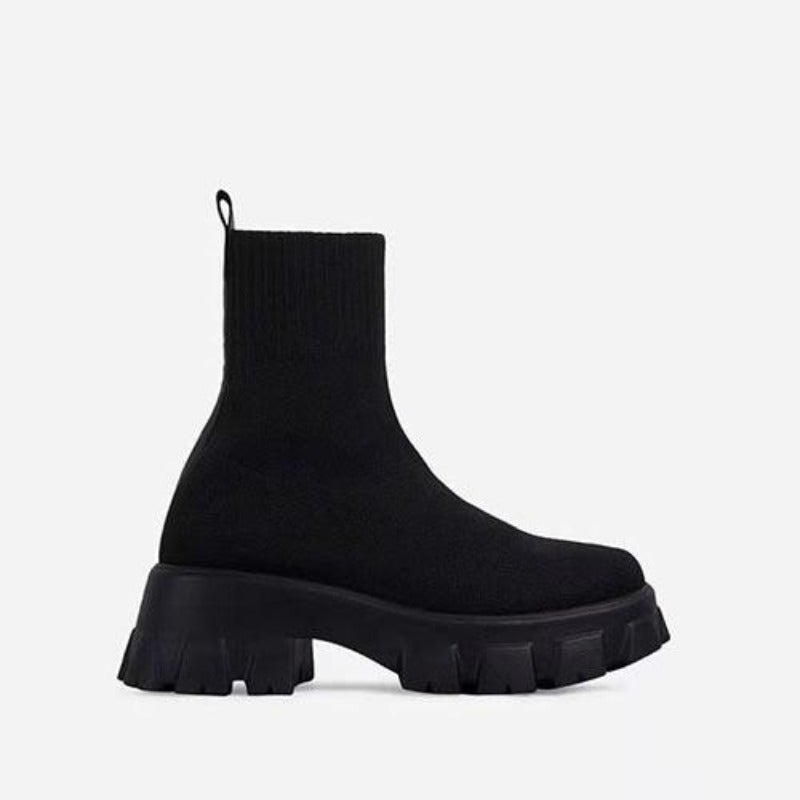 Marlowe chunky sock platform boots in black, front pair view