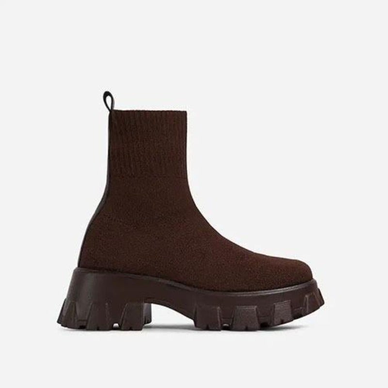 Marlowe chunky sock platform boots in black, front pair view