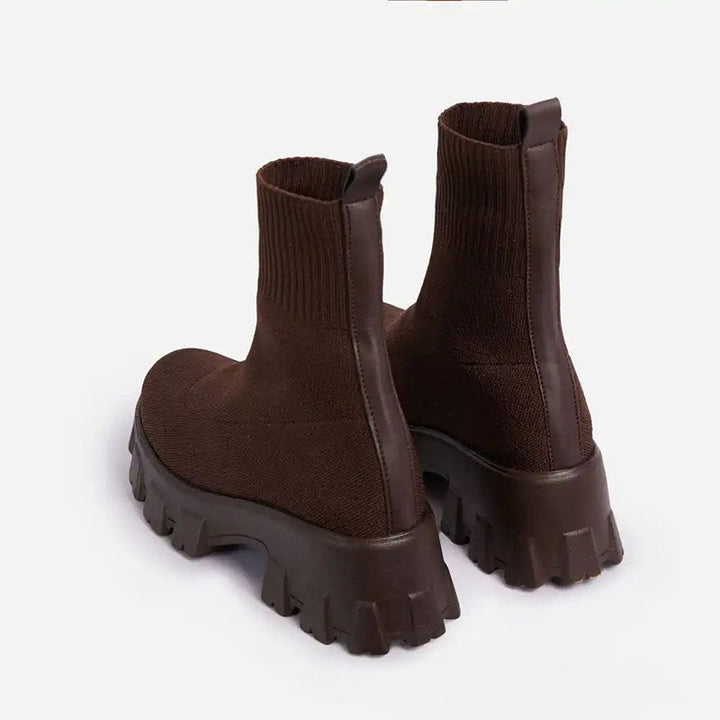 Marlowe chunky sock platform boots in black, front pair view