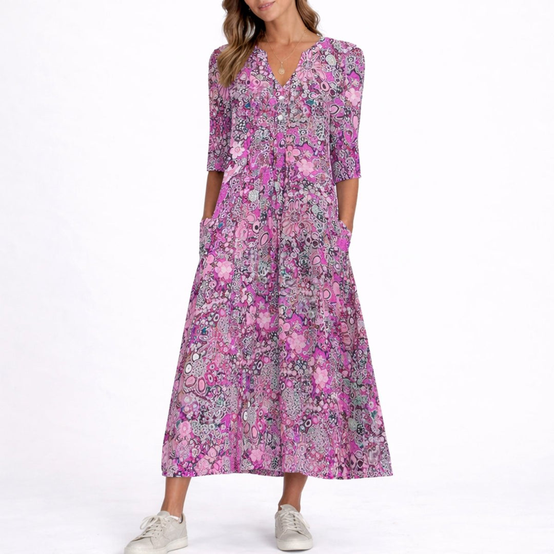 Marlowe floral V-neck midi dress in pink, front view