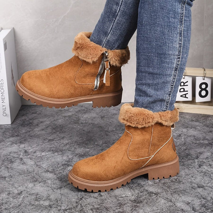 Marlowe fur lined ankle boots in light brown with fur cuff detail