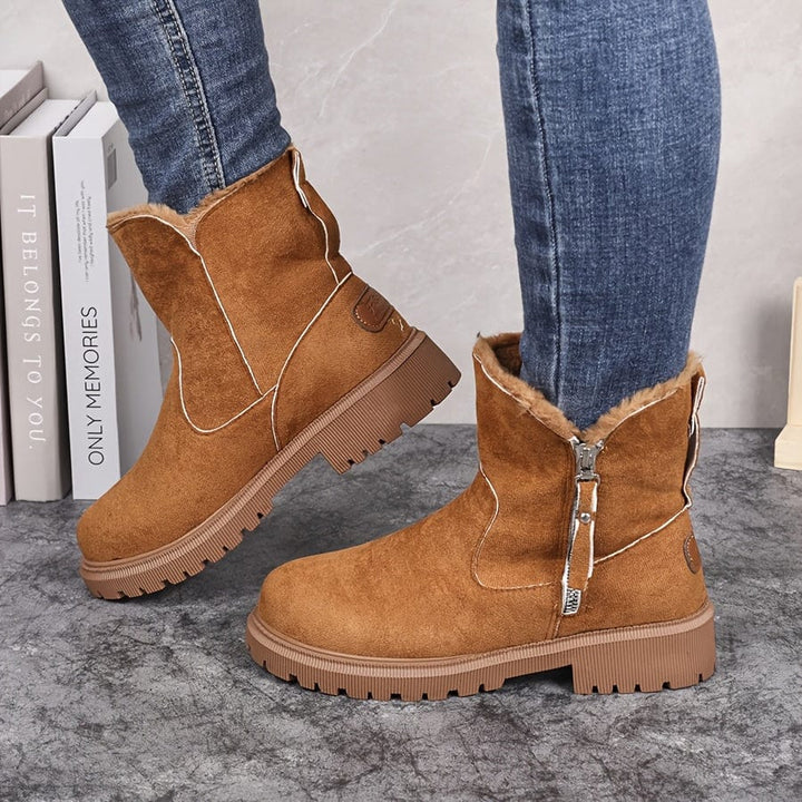 Marlowe fur lined ankle boots in light brown, front angle view