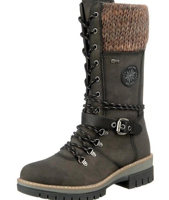 Marlowe lace-up knee high boots in red, front view
