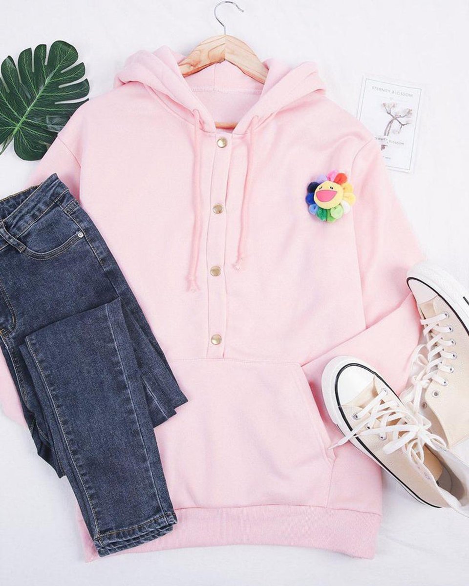 Nadia hoodie flat lay styled with jeans and sneakers