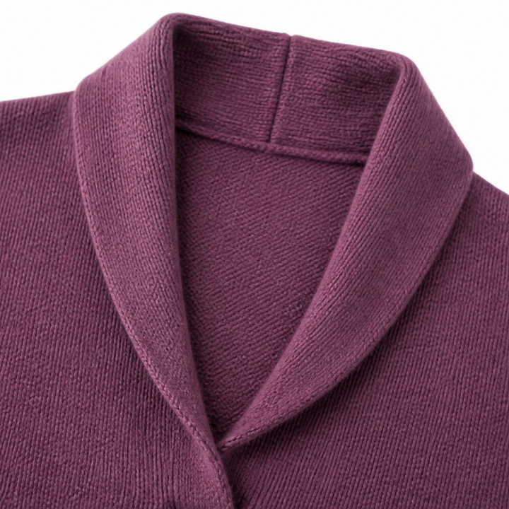 Odalys shawl collar pullover sweater shown with a v-neck sweater, side by side comparison
