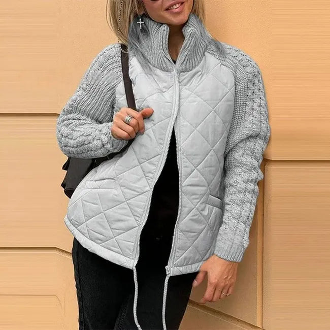 Odette quilted knit sleeve jacket in grey, front view