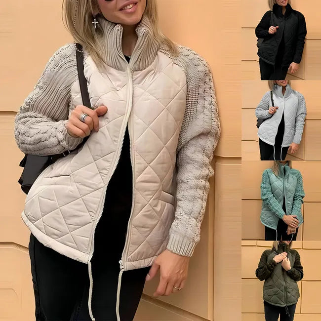 Odette quilted knit sleeve jacket in light green, front view