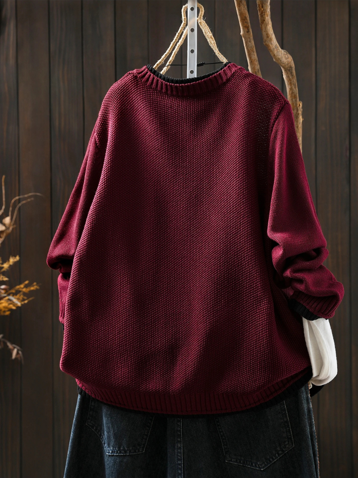Odette oversized wine red knit cardigan, back view showing relaxed fit