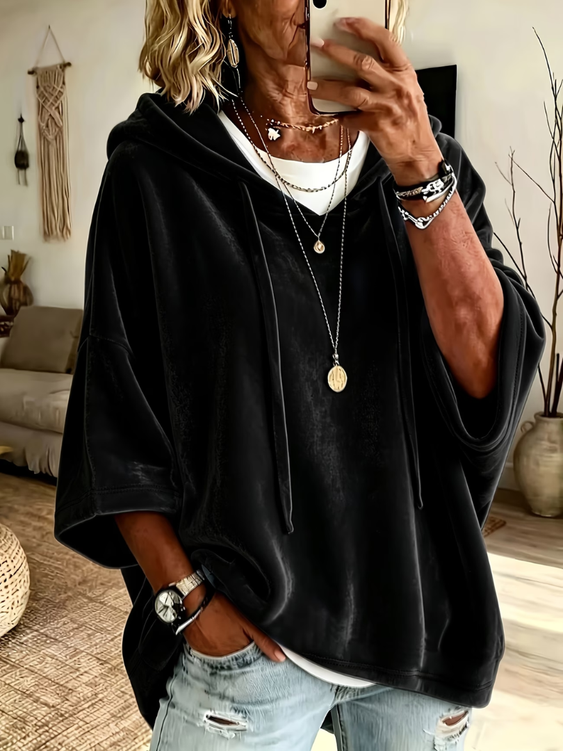 Odette oversized hooded sweater in black, front view