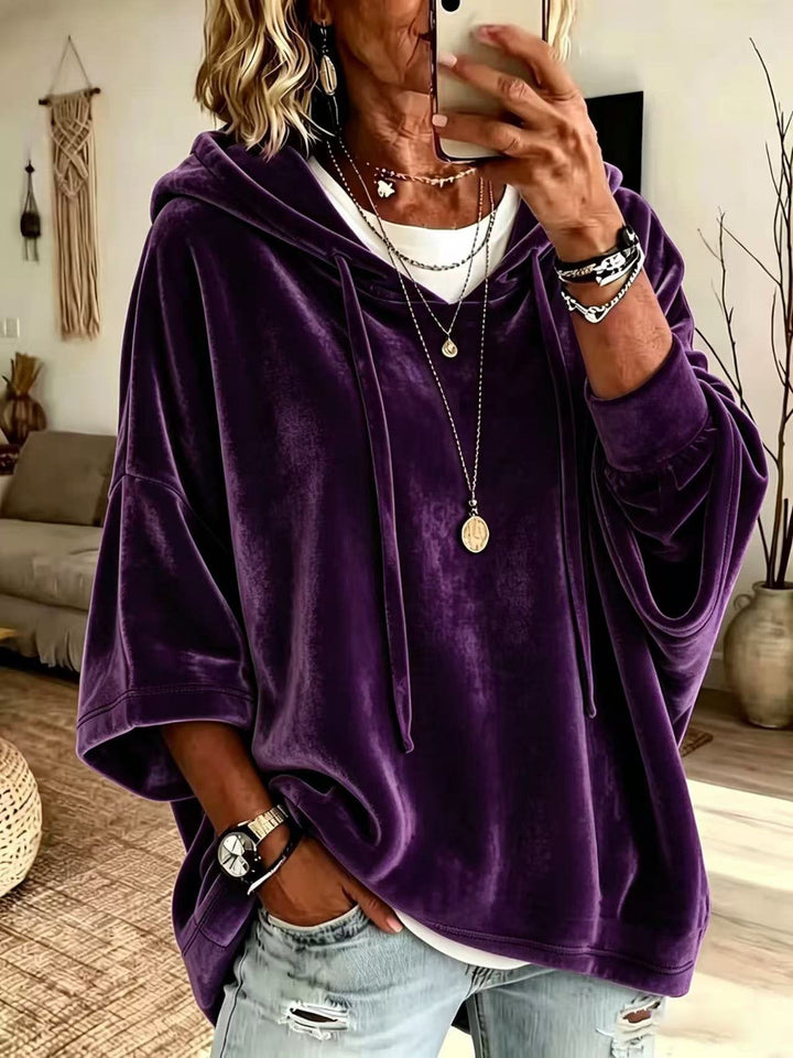 Odette oversized hooded sweater in purple, front view