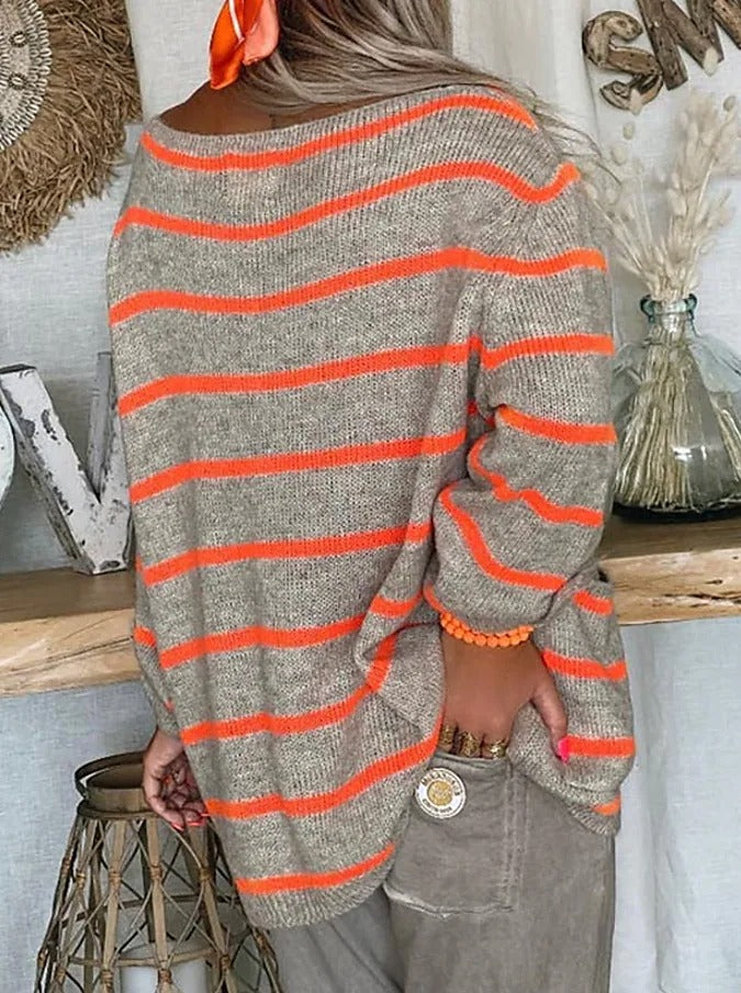 Odette striped oversized sweater, back view close-up