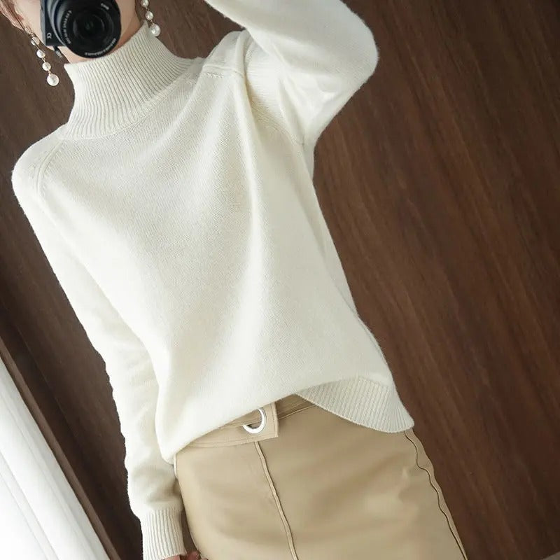 Odette turtleneck fall sweater in ivory, side view