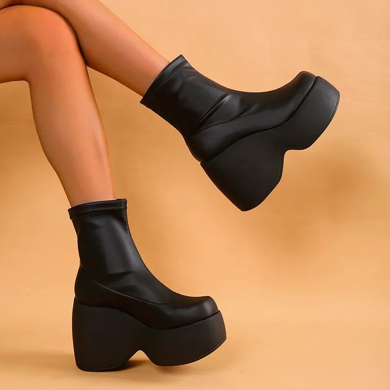 Ophelia chunky platform ankle boots, side profile view