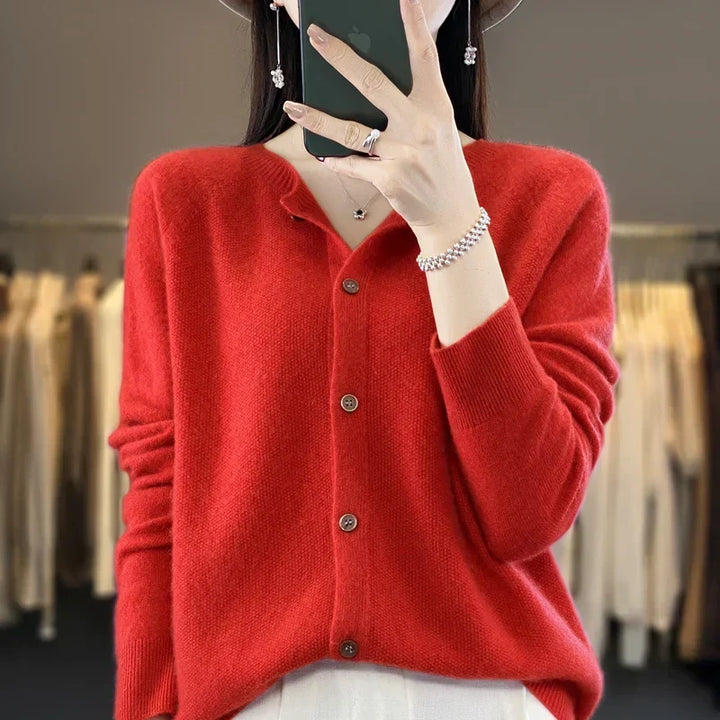 Petra red knit cardigan with long sleeves