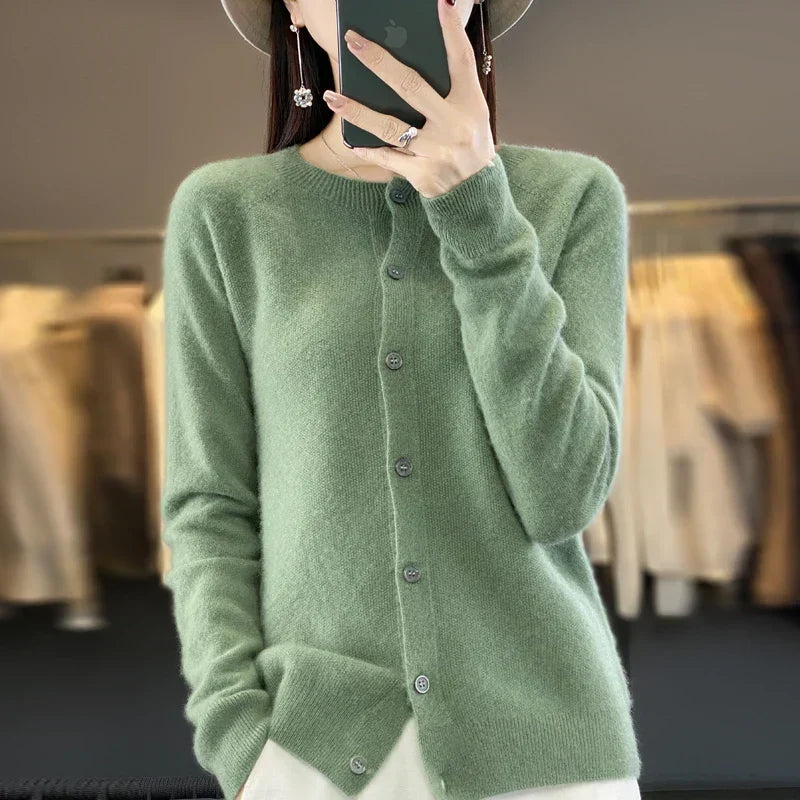 Petra green long sleeve button front cardigan