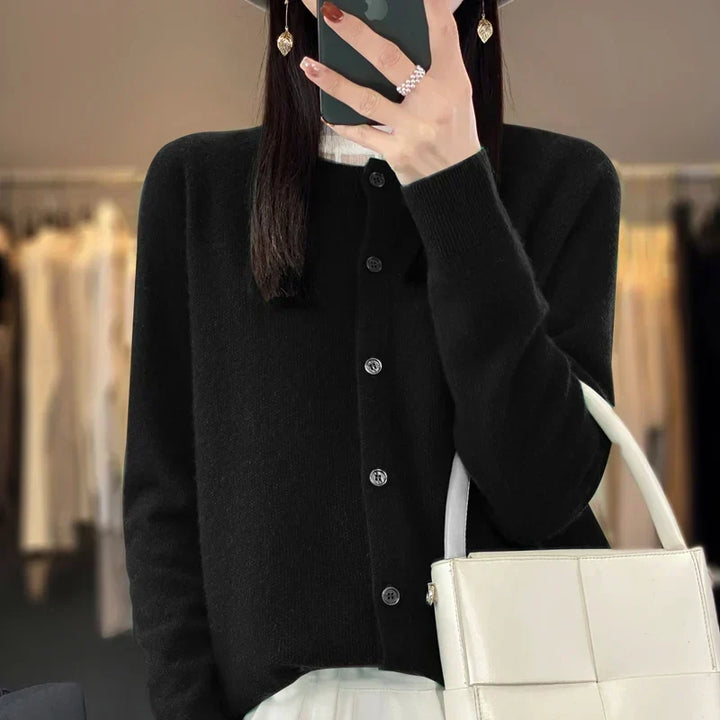 Petra black button front cardigan with tote bag