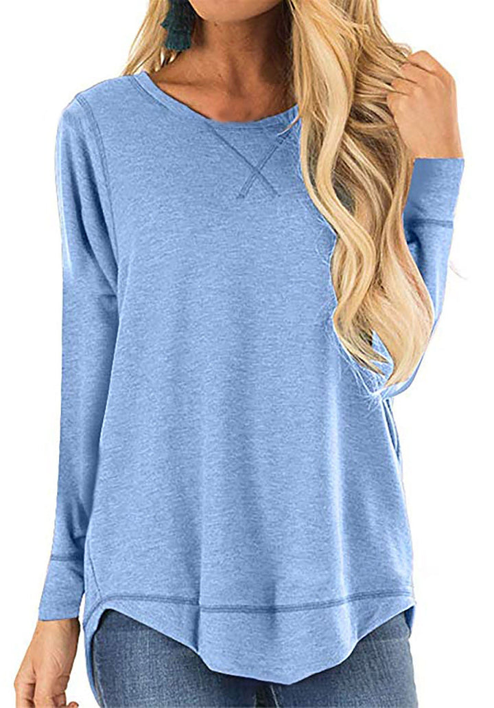 Prairie long sleeve tunic top in sky blue, front view