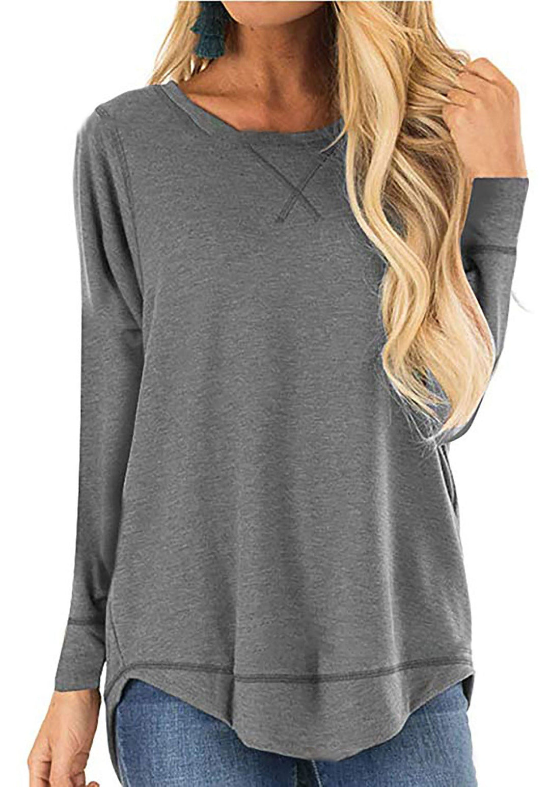 Prairie long sleeve tunic top in dark gray, front view