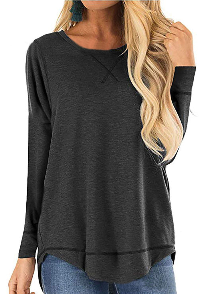 Prairie long sleeve tunic top in charcoal gray, front view