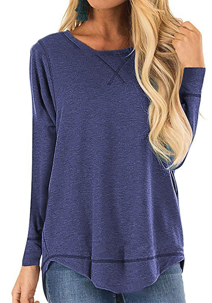 Prairie long sleeve tunic top in navy, front view