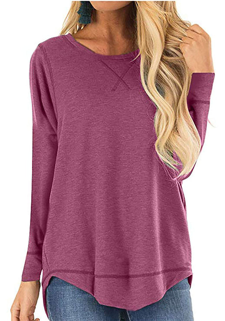 Prairie long sleeve tunic top in magenta, front view