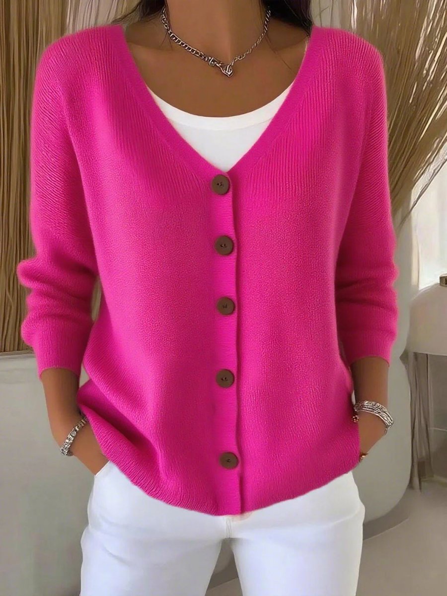 Priscilla white V-neck button-front cardigan, front view